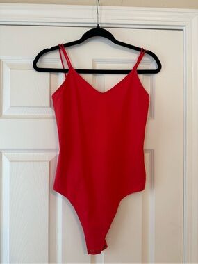 Neon Pink/Red Double-Strap V-Neck Bodysuit